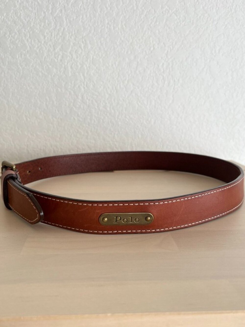 Ralph Lauren Polo Leather Belt Brass Buckle Logo